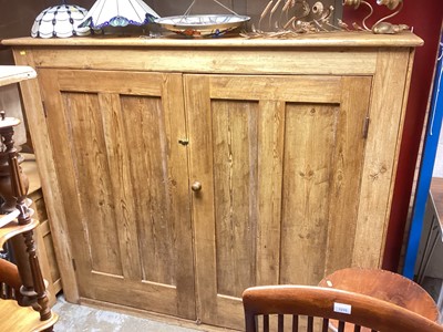 Lot 1260 - Large antique pine two door cupboard with shelved interior, 177cm wide, 38cm deep, 152cm high