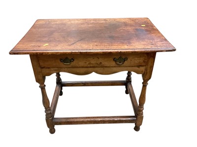 Lot 1267 - Antique oak side table with single drawers on turned and block legs joined by stretchers, 82cm wide, 54cm deep, 68cm high