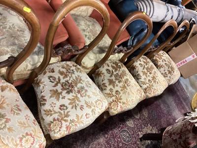 Lot 1273 - Set of six Victorian walnut balloon back dining chairs with floral upholstered seats on cabriole front legs