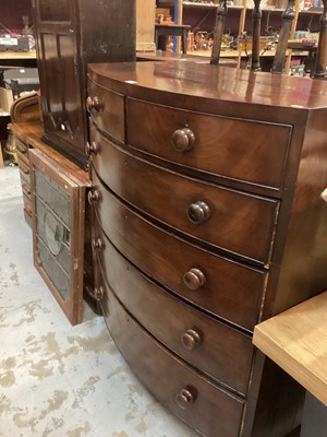 Lot 1309 - Victorian mahogany bowfronted chest of two short and four long drawers with bun handles on turned bun feet 107cm wide, 128cm high, 56.5cm deep