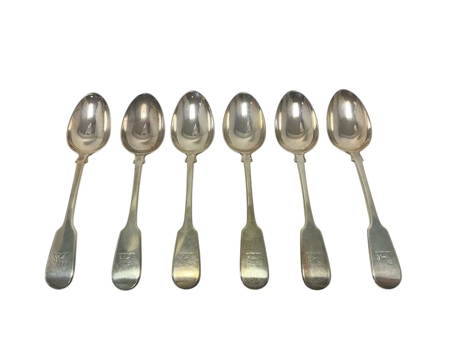 Lot 376 - Set of six 19th century fiddle pattern
