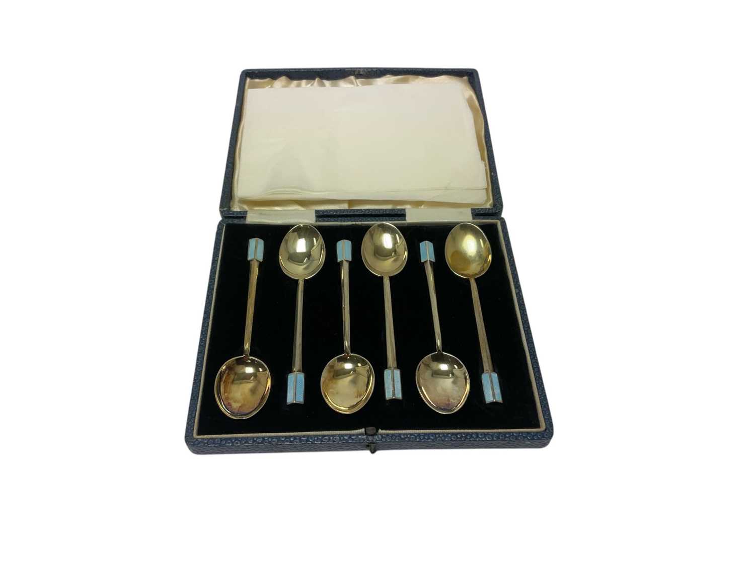 Lot 267 - Set of Art Deco silver and enamel coffee spoons