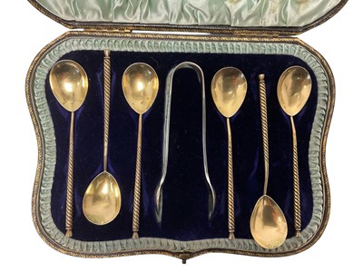 Lot 268 - Three sets of miscellaneous cutlery including set of six Soviet Russian silver spoons