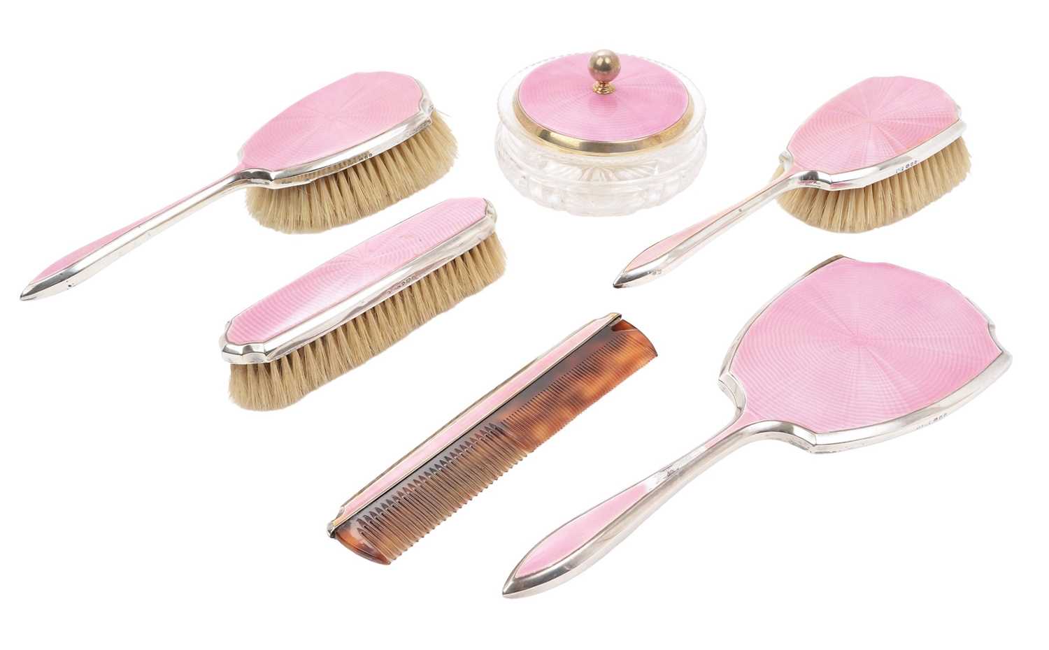Lot 273 - Deco style six piece enamelled dressing table set by Mappin and Webb...