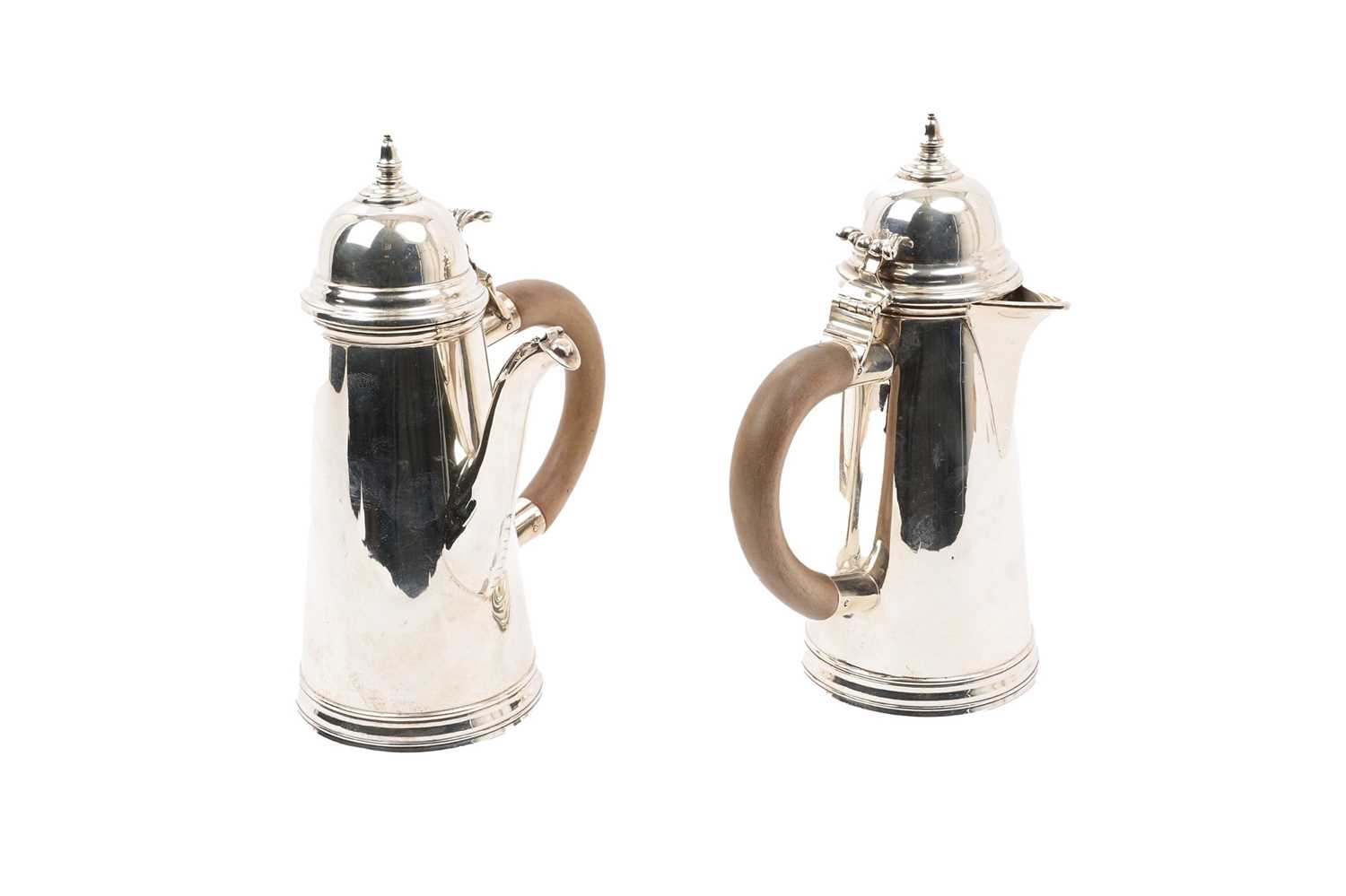 Lot 274 - Queen Anne style baluster chocolate pot and ensuite hot water jug, 1...
