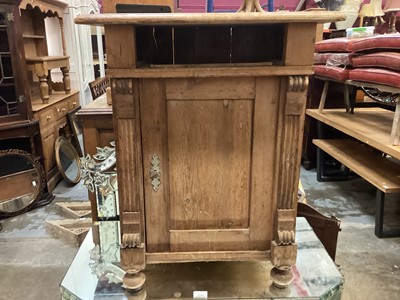 Lot 1283 - Pine cupboard together with a narrow pine bench/stool (2)