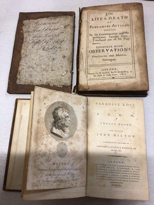 Lot 314 - Two antique leather bound books- The Life & Death of Pomponius Atticus and Paradise Lost a Poem in 12 books by John Milton