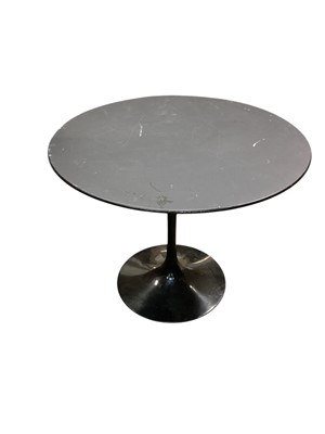 Lot 1286 - After Eero Saarinen for Knoll, Tulip table with black laminate circular top on enamel metallic tulip base, 90cm diameter approximately