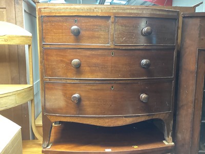 Lot 1316 - 19th century mahogany bowfront chest of two short and two long drawers, 87cm wide, 49cm deep, 89cm high