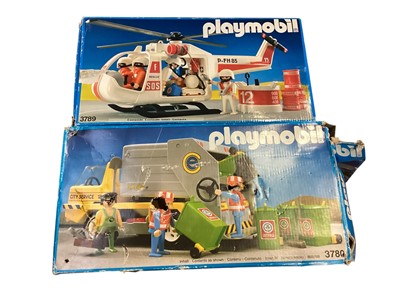 Lot 705 - Playmobil Rescue Helicopter, boxed (poor) No.3789, Dustcart, boxed (poor) No.3750 & loose Fire Engine (3)