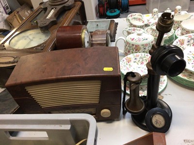 Lot 320 - Group of vintage telephones, vintage radio, Astral Varipower telescope and wooden tripod in box, banjo and mandolin, both cased and other items