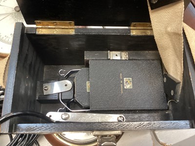 Lot 320 - Group of vintage telephones, vintage radio, Astral Varipower telescope and wooden tripod in box, banjo and mandolin, both cased and other items