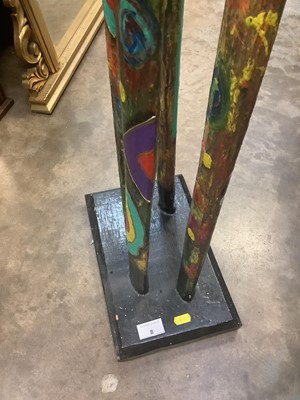 Lot 8 - Very decorative carved and painted wooden giraffe, approximately 150cm high