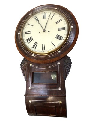 Lot 325 - Victorian rosewood drop dial wall clock with mother of pearl decoration