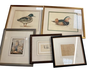 Lot 130 - Collection of pictures and prints, including two early 19th century sketches by James West, a watercolour of Caen cathedral, etc