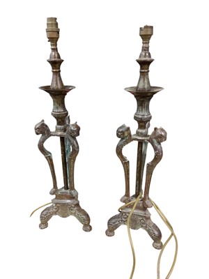 Lot 296 - Pair of modern bronze lamps, 53cm total height