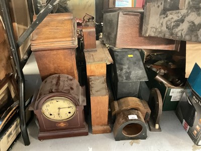 Lot 464 - Group of various clock parts to include cases, weights, glass dome and other items.