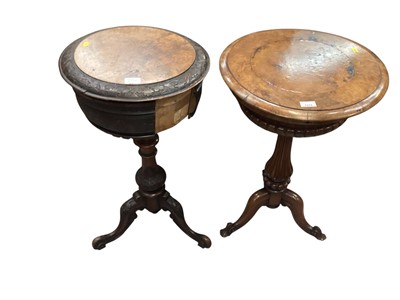 Lot 1379 - Two Victorian carved walnut teapoys, both with fitted tea canisters on pedestal bases (2)