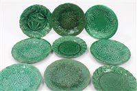 Lot 269 - Fifteen 19th century green Majolica leaf...