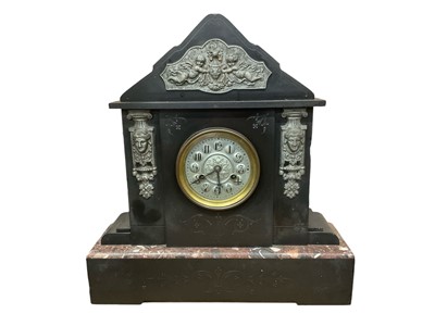 Lot 230 - Large Victorian mantel clock in black slate and marble case