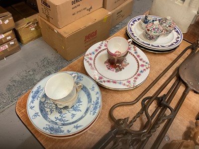 Lot 471 - Two European copies of Chinese armorial porcelain plates, two 18th century Chinese porcelain plates and other ceramics.