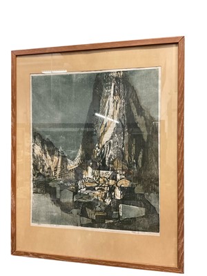 Lot 276 - Woodcut print, indistinctly signed and titled, image 55 x 45cm, glazed frame