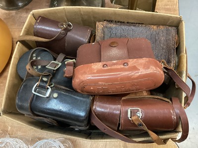 Lot 481 - Collection of assorted cameras and lenses together with two brass oil lamps.