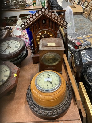 Lot 488 - Cuckoo clock, 1930's mantel clock and two bulkhead clocks (4).