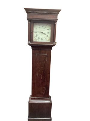 Lot 626 - 19th century oak cased long case clock with painted enamel dial by Richard Coles of Buckingham