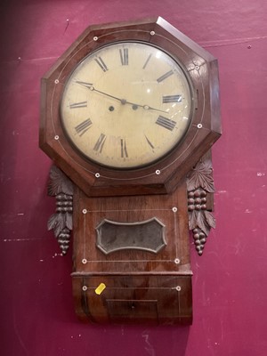 Lot 630 - Victorian drop dial wall clock in rosewood case with mother of pearl inlaid decoration.