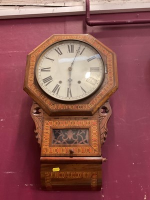 Lot 629 - 19th century drop dial wall clock in walnut case with marquetry decoration.