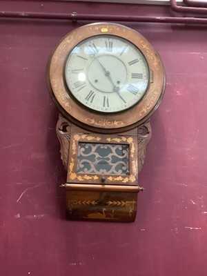 Lot 628 - 19th century drop dial wall clock in walnut case with inlaid decoration.