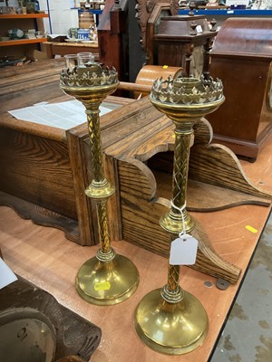 Lot 518 - Pair of Victorian ecclesiastical brass candlesticks.