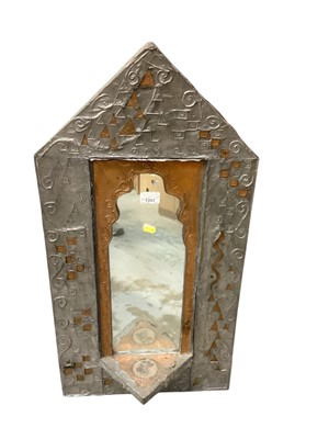 Lot 1393 - Eastern wall mirror in pewter and brass frame, 81cm x 41cm