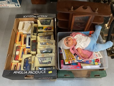 Lot 497 - Two boxes of assorted toys to include matchbox models of yesteryear vehicles.