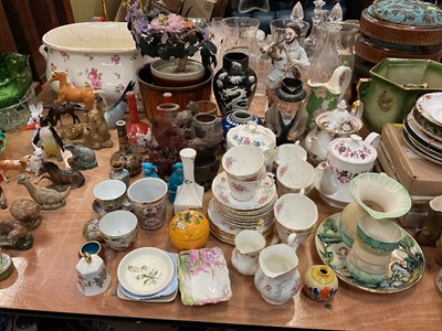 Lot 502 - Group of ceramics to include Royal Albert teapot, Chinese soapstone figure, enamel beaker, crocus pattern vase and other items.