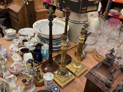 Lot 504 - Pair of brass table lamps and a pair of mahogany table lamps (4).