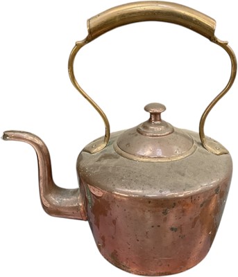 Lot 632 - Large Victorian copper and brass kettle, 44cm high including handle, 39cm wide including spout