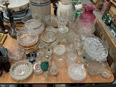 Lot 508 - Quantity of assorted glassware to include cut glass bowls, vases and other pressed glass items.