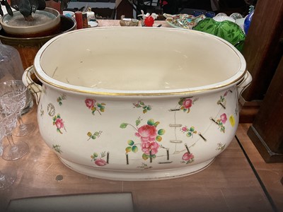 Lot 517 - Victorian Minton foot bath decorated with coloured transfers of pink roses.