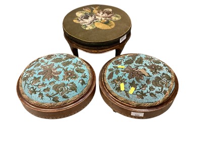 Lot 523 - Pair of Victorian beaded foot stools together with another Victorian foot stool (3).