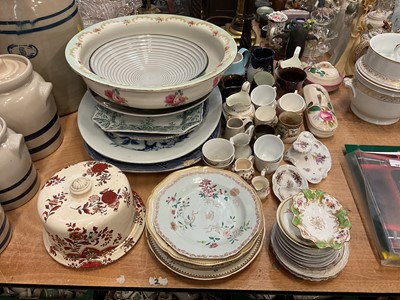 Lot 528 - 18th century Chinese porcelain plate and other 19th century and later ceramics including Emma Bridgewater jug and meat plates.