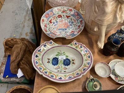 Lot 532 - 19th century French fiance glazed pottery barbers bowl, together with an Imari barbers bowl (2).