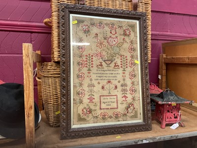 Lot 733 - Victorian needlework sampler by Anne Davies, aged 15 years, dated 1844, in glazed frame.