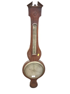 Lot 790 - 19th century inlaid mahogany banjo barometer/thermometer by J Berry, Haymarket