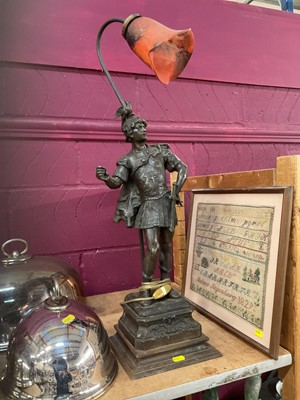 Lot 738 - Early 20th century Continental Spelter table lamp.