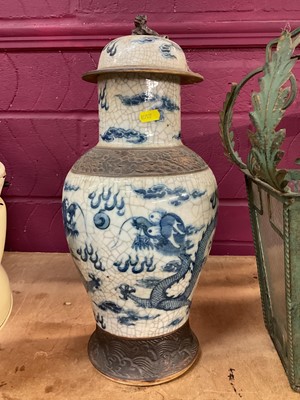 Lot 741 - Large late 19th century Chinese crackle glazed porcelain vase and cover.