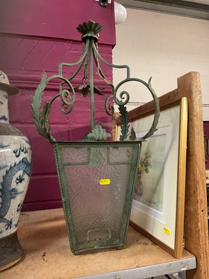 Lot 742 - Metal framed hall lantern with frosted glass panels.