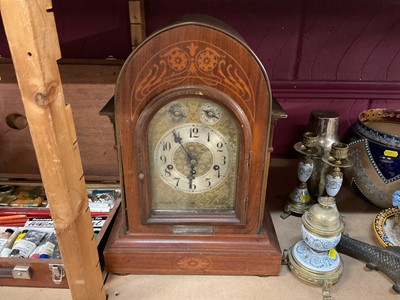 Lot 754 - Early 20th mantel clock in inlaid case.