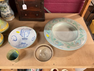 Lot 766 - Art Deco Royal Lancastrian pottery charger decorated with birds, together with other studio pottery.